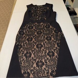 COLDWATER CREEK Size 10 Sheath Dress Black Lace Brown Lining Classic